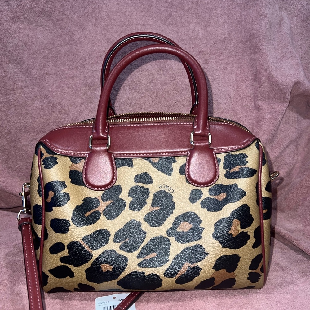 Coach Leopard Print Satchel with Red Accents - Picture 5 of 12